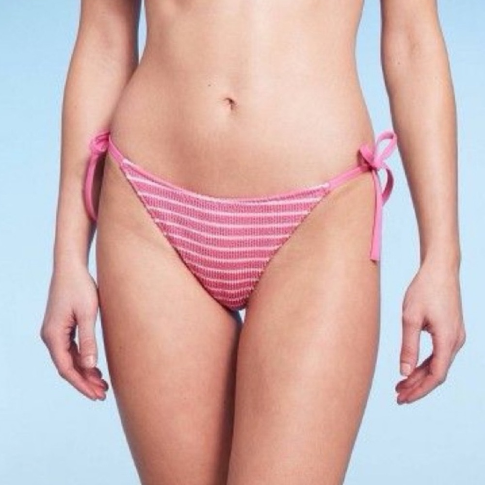 Shade & Shore Pink and White Striped Tie Bikini Bottom